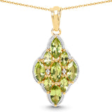 14K Yellow Gold Plated 4.02 Carat Genuine Peridot & White Topaz .925 Sterling Silver Pendant