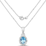 2.42 Carat Genuine London Blue Topaz and White Topaz .925 Sterling Silver Pendant
