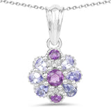 1.23 Carat Genuine Tanzanite, Amethyst & White Topaz .925 Sterling Silver Pendant