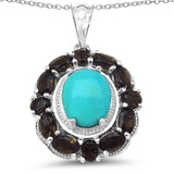 6.24 Carat Genuine Turquoise & Smoky Quartz .925 Sterling Silver Pendant
