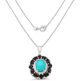 6.24 Carat Genuine Turquoise & Smoky Quartz .925 Sterling Silver Pendant