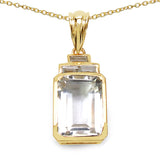 14K Yellow Gold Plated 7.70 Carat Genuine Crystal Quartz & White Topaz .925 Sterling Silver Pendant