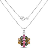 4.34 Carat Genuine Pink Tourmaline, Green Tourmaline & Brown Tourmaline .925 Sterling Silver Pendant