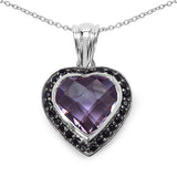 3.42 Carat Genuine Pink Amethyst & Black Spinel .925 Sterling Silver Pendant