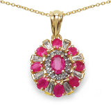 14K Yellow Gold Plate 2.94 Carat Genuine Glass Filled Ruby & White Topaz .925 Silver Pendant