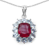 12.44 Carat Genuine Glass Filled Ruby & White Topaz .925 Sterling Silver Pendant