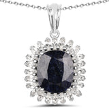 8.66 Carat Dyed Sapphire and White Topaz .925 Sterling Silver Pendant