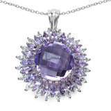15.47 Carat Genuine Amethyst & White Topaz .925 Sterling Silver Pendant