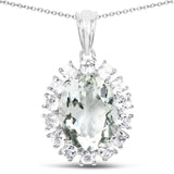 10.56 Carat Genuine Green Amethyst and White Topaz .925 Sterling Silver Pendant