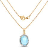 14K Yellow Gold Plated 13.55 Carat Genuine Larimar and White Topaz .925 Sterling Silver Pendant