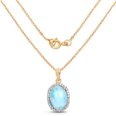 14K Yellow Gold Plated 13.55 Carat Genuine Larimar and White Topaz .925 Sterling Silver Pendant