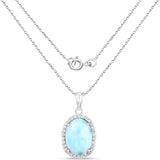 13.55 Carat Genuine Larimar and White Topaz .925 Sterling Silver Pendant