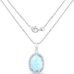 13.55 Carat Genuine Larimar and White Topaz .925 Sterling Silver Pendant