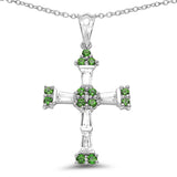 2.41 Carat Genuine Chrome Diopside & White Topaz .925 Sterling Silver Pendant