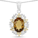 5.71 Carat Genuine Champagne Quartz and Citrine .925 Sterling Silver Pendant