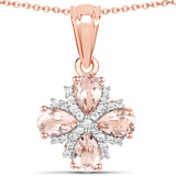 18K Rose Gold Plated 1.67 Carat Genuine Morganite and White Topaz .925 Sterling Silver Pendant