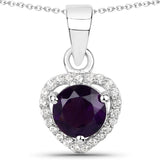 0.85 Carat Genuine Amethyst and White Topaz .925 Sterling Silver Pendant
