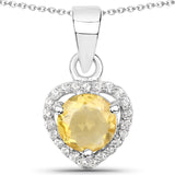 1.12 ct. Genuine Citrine and White Topaz .925 Sterling Silver Pendant