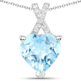 2.80 ct Genuine Blue Topaz and White Topaz .925 Sterling Silver Pendant