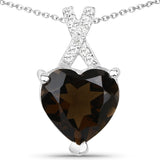 2.10 Carat Genuine Smoky Quartz and White Topaz .925 Sterling Silver Pendant