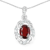 1.99 Carat Genuine Garnet and White Topaz .925 Sterling Silver Pendant