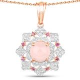 14K Rose Gold Plate 3.72 Carat Genuine Morganite Rhodolite & White Topaz .925 Silver Pendant