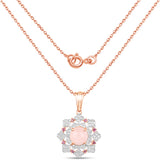 14K Rose Gold Plate 3.72 Carat Genuine Morganite Rhodolite & White Topaz .925 Silver Pendant