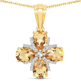 2.54 Carat Genuine Citrine and White Topaz .925 Sterling Silver Pendant