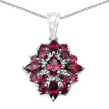 2.94 Carat Genuine Rhodolite and White Topaz .925 Sterling Silver Pendant