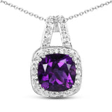 2.96 Carat Genuine Amethyst & White Topaz .925 Sterling Silver Pendant