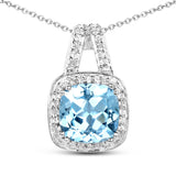 3.60 Carat Genuine Blue Topaz and White Topaz .925 Sterling Silver Pendant