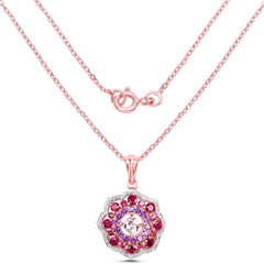 14K Rose Gold Plated 2.30 Carat Genuine Morganite, Rhodolite & Amethyst .925 Sterling Silver Pendant