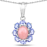 2.46 Carat Genuine Pink Opal and Tanzanite .925 Sterling Silver Pendant