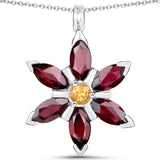 4.13 Carat Genuine Rhodolite and Citrine .925 Sterling Silver Pendant