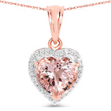 3.71 Carat Genuine Morganite and White Zircon 14K Rose Gold Pendant