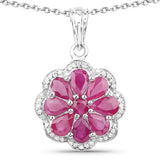 3.64 Carat Genuine Ruby and White Zircon .925 Sterling Silver Pendant