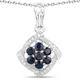 0.94 Carat Genuine Blue Sapphire and White Zircon .925 Sterling Silver Pendant