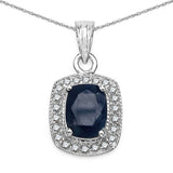 2.14 Carat Genuine Blue Sapphire and White Diamond 14K White Gold Pendant