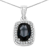 2.04 Carat Genuine Blue Sapphire and White Diamond 14K White Gold Pendant