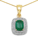 1.66 Carat Genuine Zambian Emerald and White Diamond 14K Yellow Gold Pendant