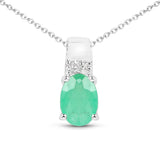 0.74 Carat Genuine Zambian Emerald and White Topaz .925 Sterling Silver Pendant
