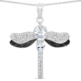 1.86 Carat Genuine Aquamarine and White Zircon .925 Sterling Silver Pendant