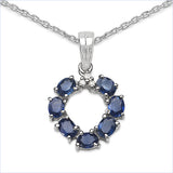 1.57 Carat Genuine Blue Sapphire & White Diamond .925 Sterling Silver Pendant