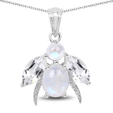 7.43 Carat Genuine White Rainbow Moonstone Crystal Quartz & White Topaz .925 Sterling Silver Pendant