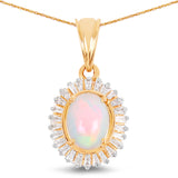 1.58 Carat Genuine Ethiopian Opal and White Diamond 14K Yellow Gold Pendant