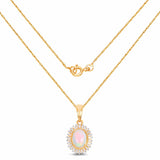 1.58 Carat Genuine Ethiopian Opal and White Diamond 14K Yellow Gold Pendant