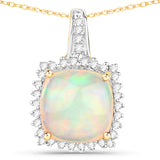 3.12 Carat Genuine Ethiopian Opal and White Diamond 14K Yellow Gold Pendant