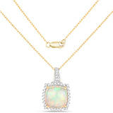 3.12 Carat Genuine Ethiopian Opal and White Diamond 14K Yellow Gold Pendant
