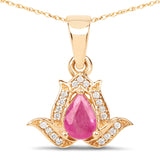 0.48 Carat Genuine Ruby and White Diamond 14K Yellow Gold Pendant