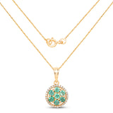 0.58 Carat Genuine Zambian Emerald and White Diamond 14K Yellow Gold Pendant